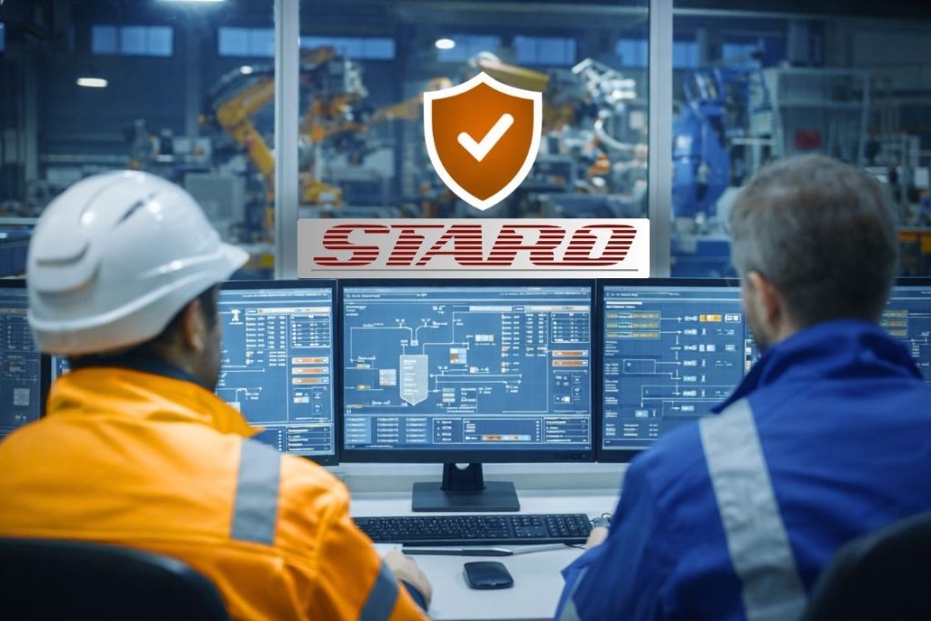 Operators in an industrial control room monitoring OT systems with an “Approved Applications Only” message representing application allowlisting security.