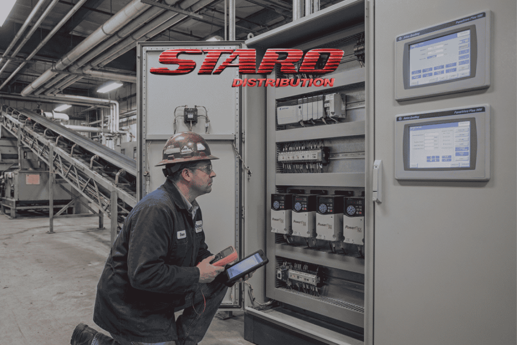 Local Rockwell Automation support engineer working on Allen-Bradley PLC, HMI and drive systems in an industrial plant.
